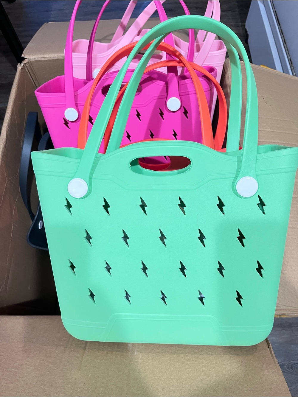 Mint Green Women's Tote Bag with Lightning Cutouts
